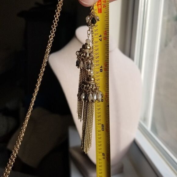 Beaded Tassel Long Statement Necklace in Gold - Picture 5 of 5